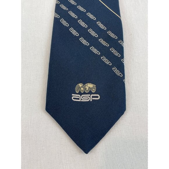 Vintage Givenchy Gentlemen's Navy Silk Tie With ASP Logo Corporate 56.5" x 3" - Picture 6 of 6